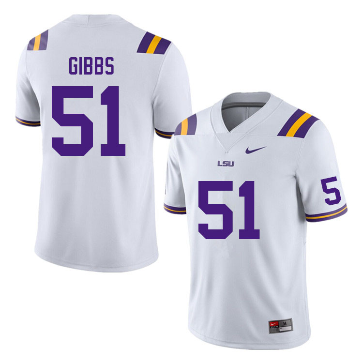 Men #51 Dylan Gibbs LSU Tigers College Football Jerseys Sale-White